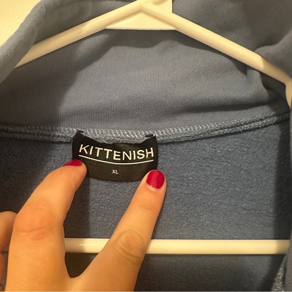 Kittenish Blue White 1/4 Zip Cropped Sweater Size XL Extra Large Women’s - Picture 9 of 11